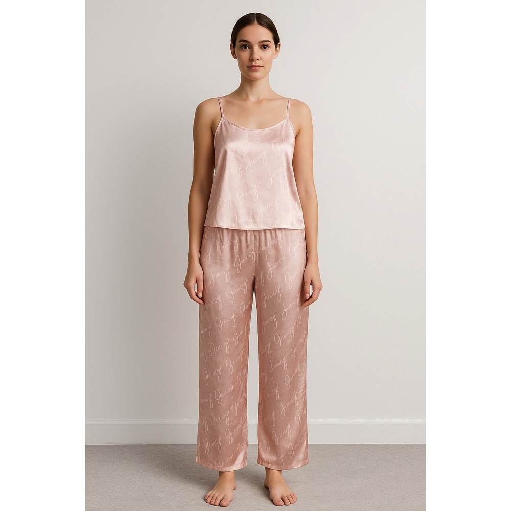 Juicy Couture Satin Pink Logo Pajama Set Medium Sleepwear Cami & Pants Lounge